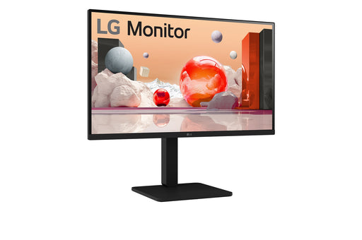 Off center shot of the front of the LG 27-inch IPS monitor