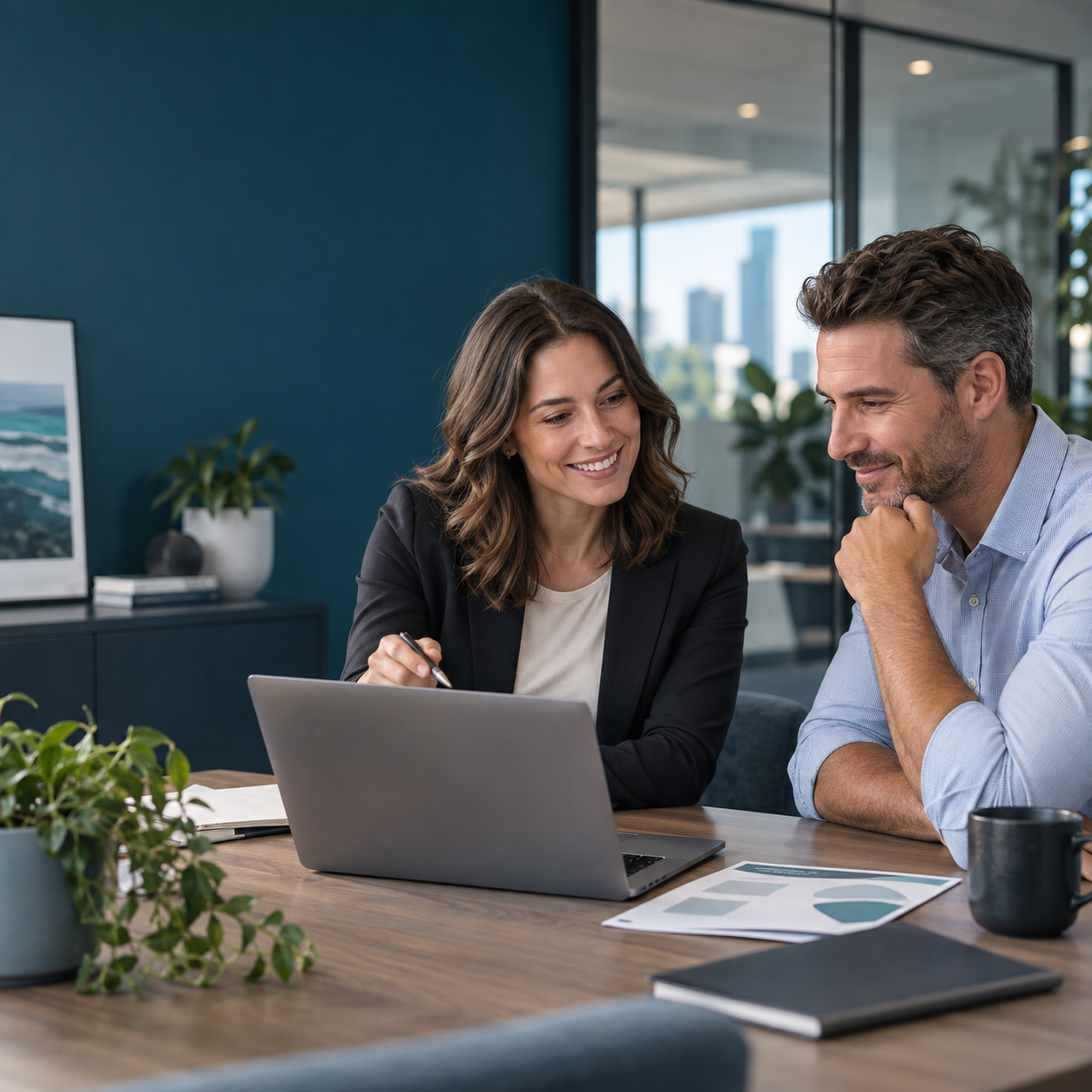 Business customer reviewing a tailored technology quote