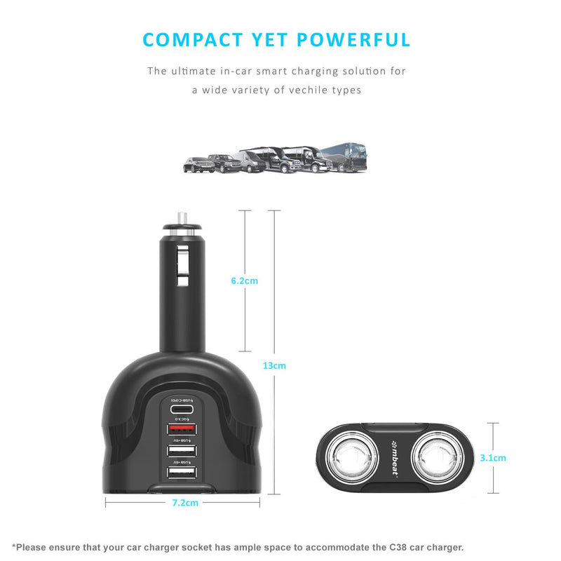 mbeat® Gorilla Power Four Port USB-C PD & QC3.0 Car Charger