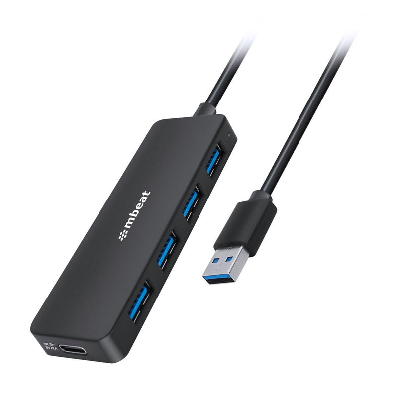 mbeat 4-Port USB 3.0 Hub with USB-C DC Port Compact & Portable
