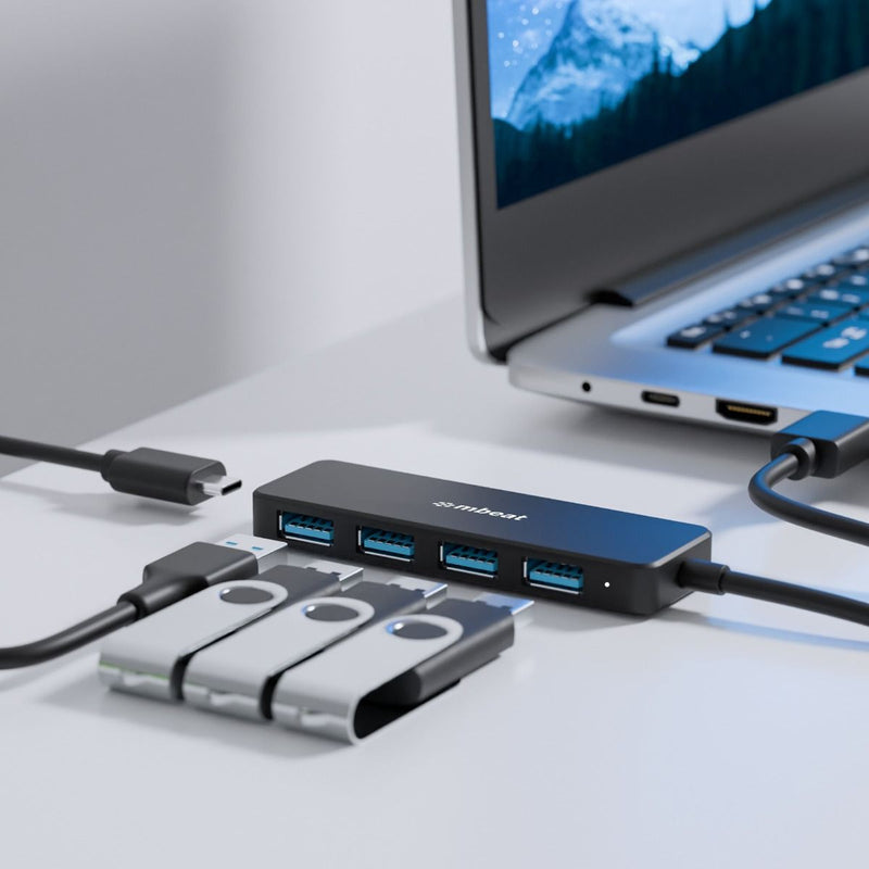 mbeat 4-Port USB 3.0 Hub with USB-C DC Port Compact and Portable Design Expandable Connectivity