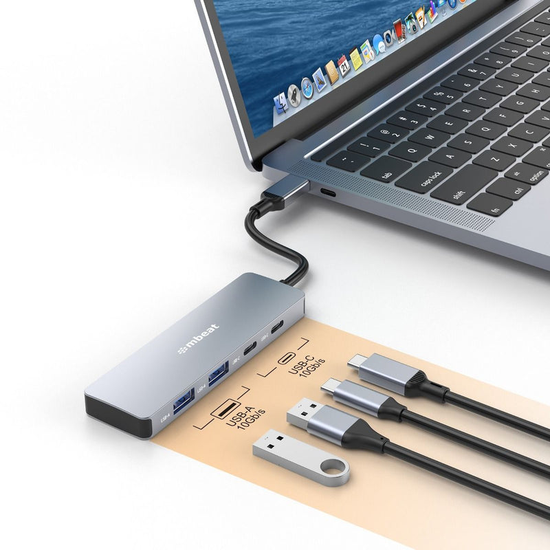 mbeat Elite 4-Port 10Gbps USB-C Gen 2 Hub (2A+2C) Blazing Fast Gen 2 Speeds Versatile USB Connectivity Effortless Data Expansion