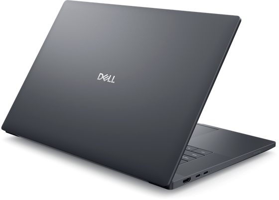 A rear view of the Dell Pro Max 16, with the lid half open
