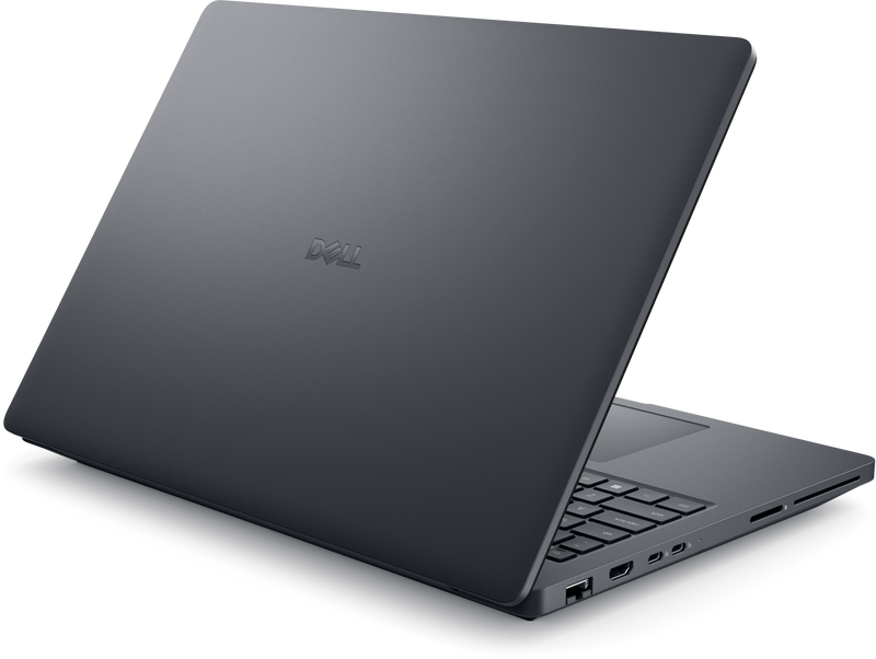 A rear view of the Dell Pro Max 16 Plus workstaion, with the lid half open