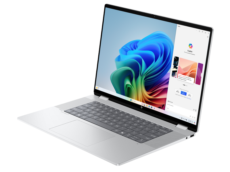 Off center shot of the front of the OmniBook X Flip Laptop.