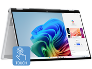 Laptop with a colorful display and touch icon on a white background