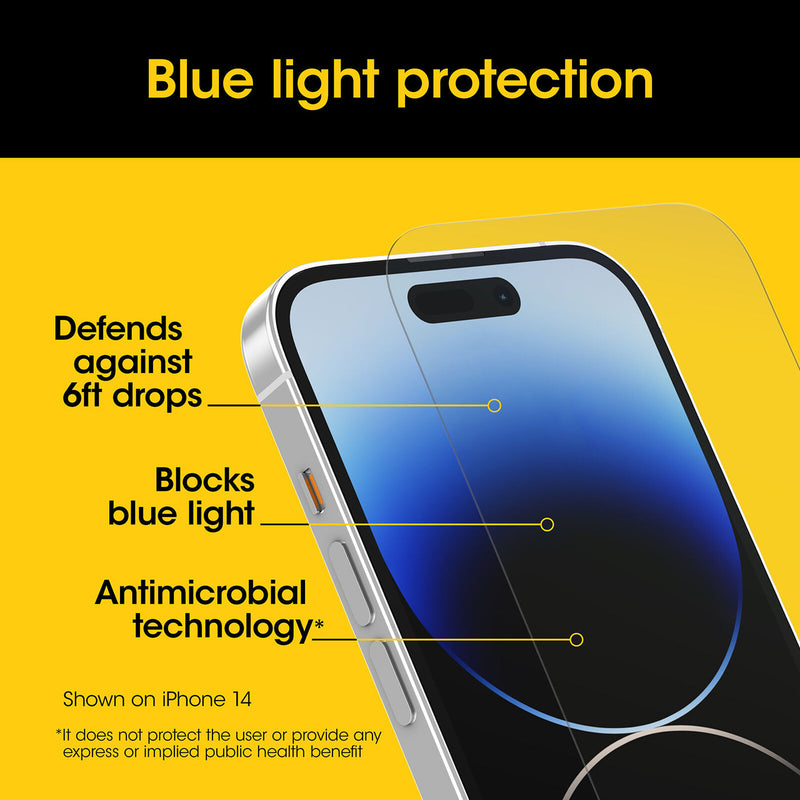 OtterBox Premium Pro Glass Antimicribial Anti-Blue Light Apple iPhone 15 (6.1') Screen Protector Clear - (77-93996