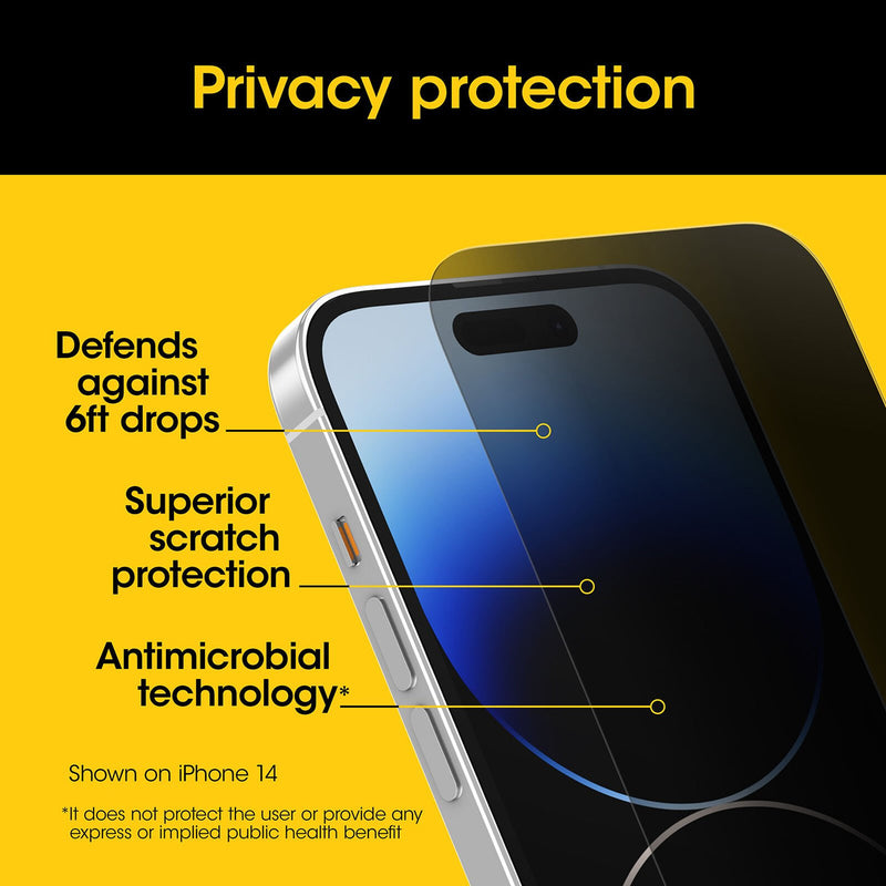 OtterBox Premium Pro Glass Antimicribial Privacy Apple iPhone 15 (6.1') Screen Protector Clear (77-94017)