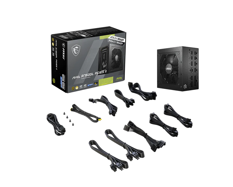 MSI MAG A750GL PCIe5 II 750W Gold ATX 3.1 PSU Fully Modular 16Pin Power Supply