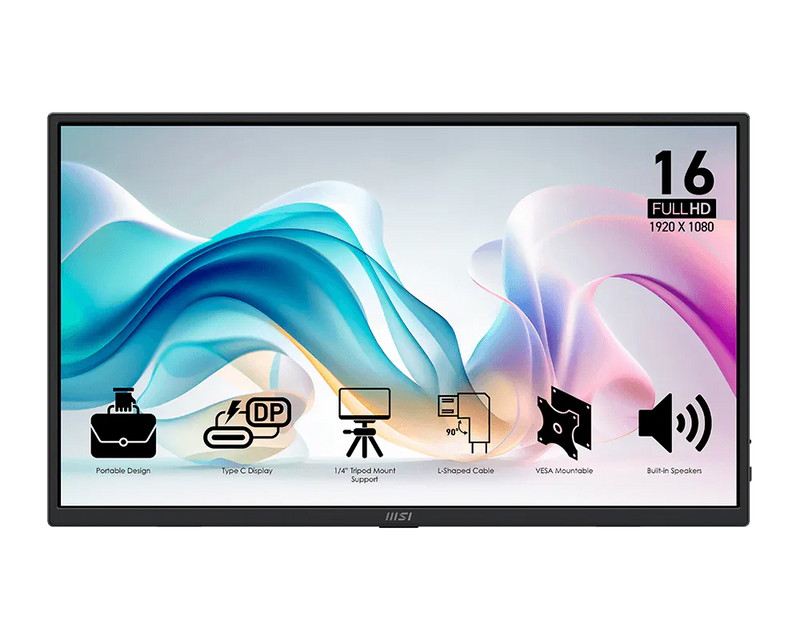 MSI Pro MP165 E6 15.6in IPS FHD 4ms Portable Monitor USB-C HDMI Speakers