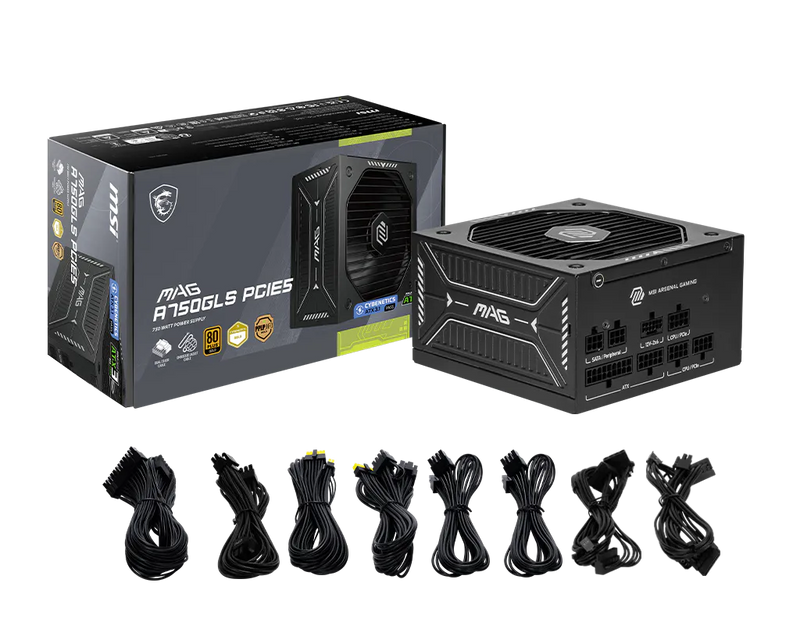 MSI MAG A750GLS PCIe5 750W 80 Plus Gold Fully Modular ATX Power Supply