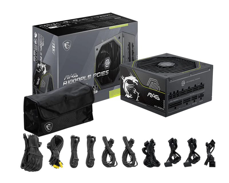 MSI MAG A1000PLS 1000W 80 Plus Platinum Fully Modular ATX 3.1 PCIe 5.1 Power Supply