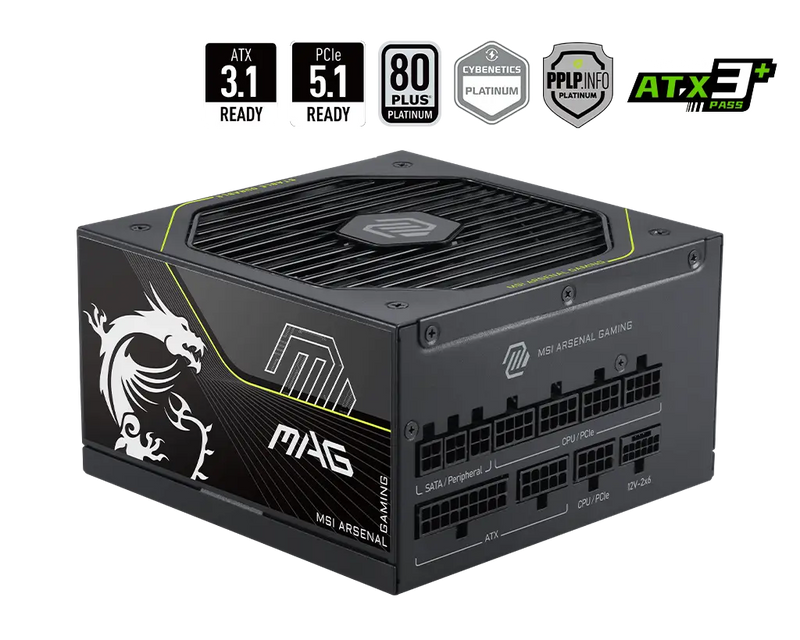 MSI MAG A1000PLS 1000W 80 Plus Platinum Fully Modular ATX 3.1 PCIe 5.1 Power Supply