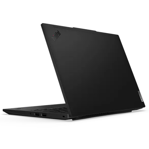 A rear view of the Lenovo L14 G6 black, with the lid half open