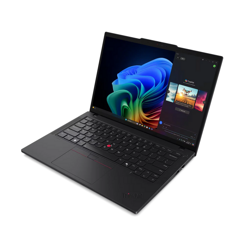 Off center shot of the front of the Lenovo T14 Gen 6 black laptop