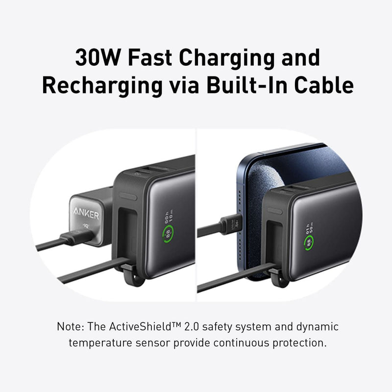 ANKER NANO 10K 30W POWER BANK WITH BUILT- IN USB-C CABLE (BLACK) - A1259H11