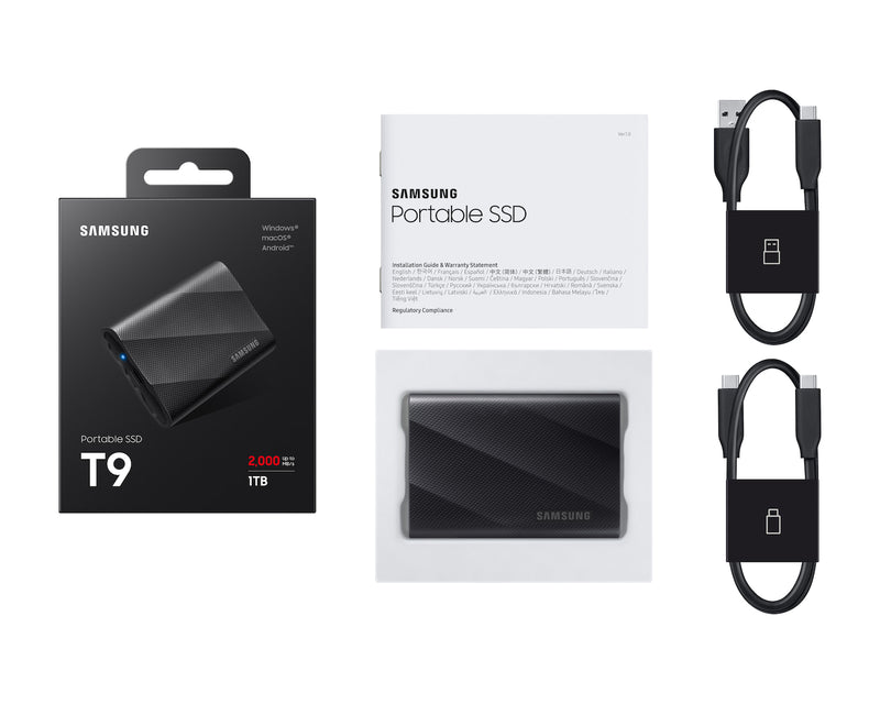 Samsung Portable SSD T9 1TB USB-C External SSD 2000MB/s Black High-Speed Storage