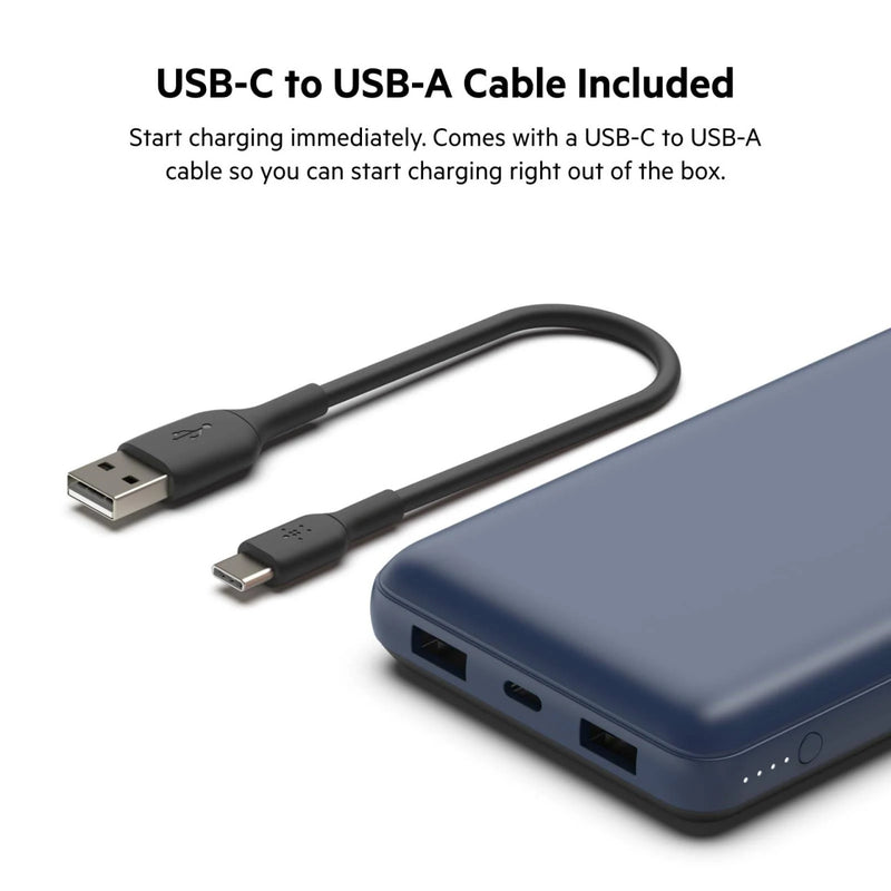 BELKIN BOOSTCHARGE PWRBANK, 20K mAh, USB-C(1) PD,USB-A (2)15W, BLUE,USB-C TO A CABLE INC - BPB012BTBL