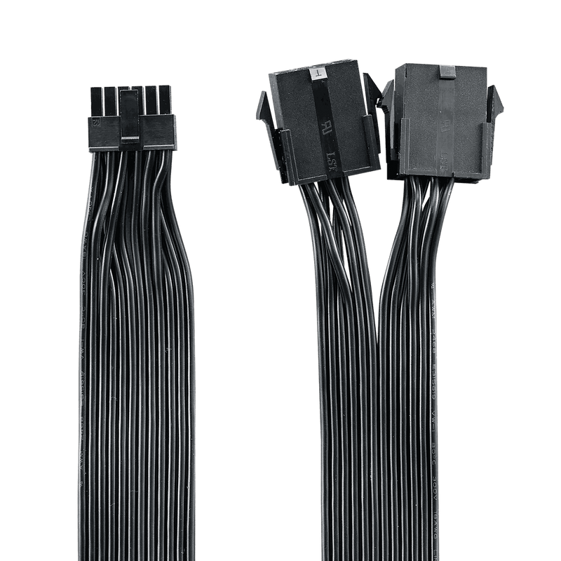 COOLER MASTER 12 PIN TO 2X8 PIN PCI-E CABLE ADAPTER, 400MM, BLACK FLAT 18AWG CABLE