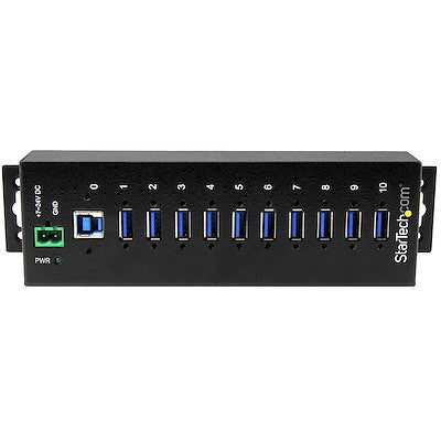 STARTECH 10 PORT USB 3.0 HUB, INDUSTRIAL, METAL, ESD & SURGE PROTECTION, MOUNT, 2YR - ST1030USBM