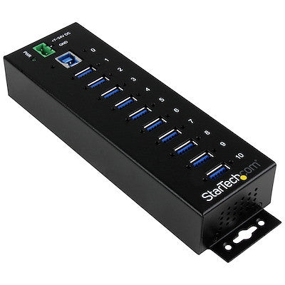 STARTECH 10 PORT USB 3.0 HUB, INDUSTRIAL, METAL, ESD & SURGE PROTECTION, MOUNT, 2YR - ST1030USBM