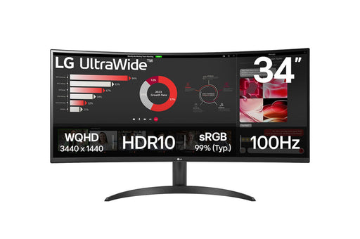 LG 34 inch QHD CURVED ULTRAWIDE MONITOR, HDMI, DP 1.4, 3YR