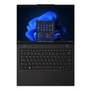 A Lenovo L14 Gen 6 laptop, fully folded down to 180° to accentuate the hinge actuation range.