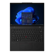 Front view of the ThinkPad x1 g13, fully folded down to 180° to accentuate the hinge actuation range.