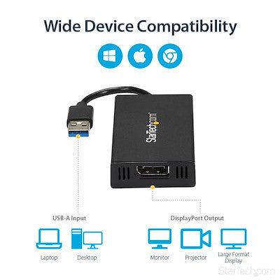 STARTECH USB 3.0 TO DP ADAPTER, 4K, USB POWER, MAC &WINDOWS COMPATIBILITY, 3YR - USB32DP4K