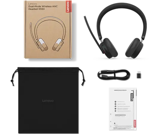 Lenovo Dual-Mode Wireless Hybrid ANC Headset 6550 USB-C Teams Bluetooth 5.3 AI Audio 3YR