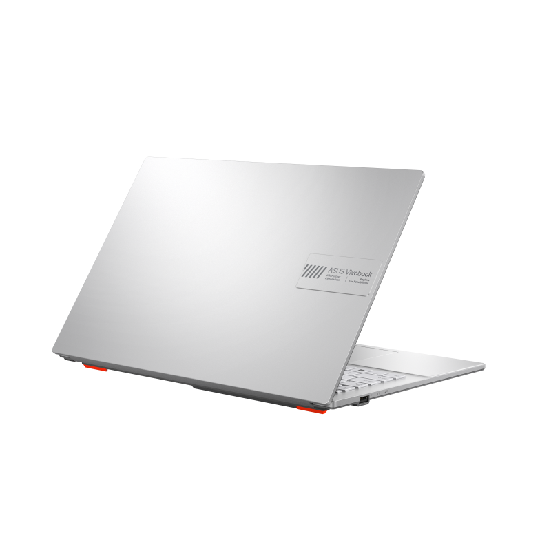 A rear view of Vivobook Go 15 notebook, with the lid half open