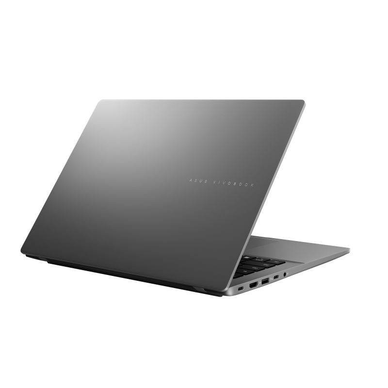 A rear view of the Vivobook S14 M3407HA, with the lid half open