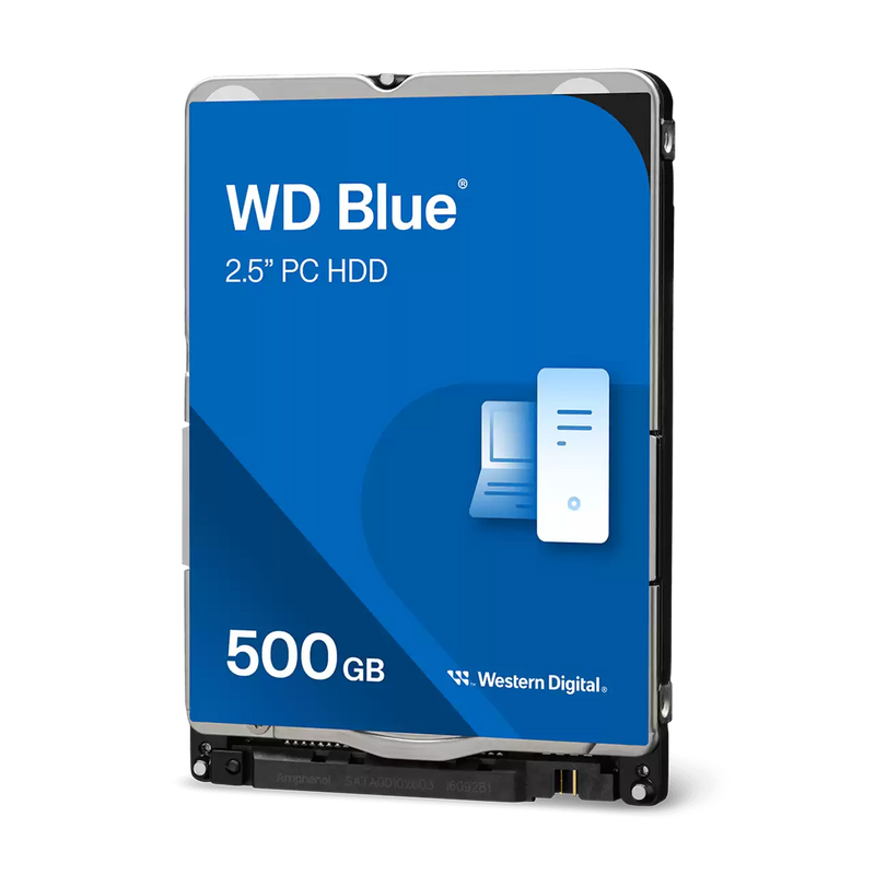 Western Digital Blue 500GB hard drive on a white background