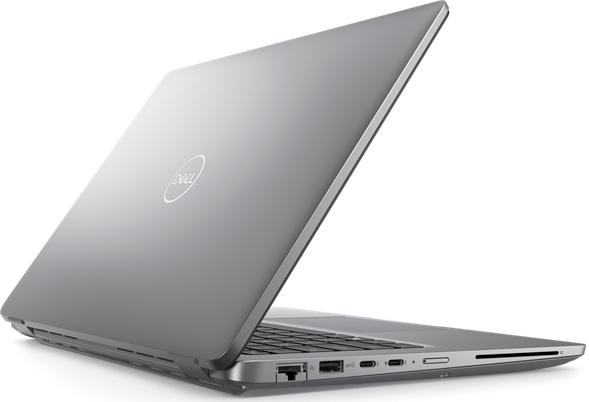 A rear view of the Pro 14 Essential, with the lid half open