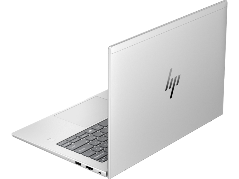 Open laptop with HP logo on a white background
