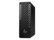 Black HP desktop computer tower on a white background